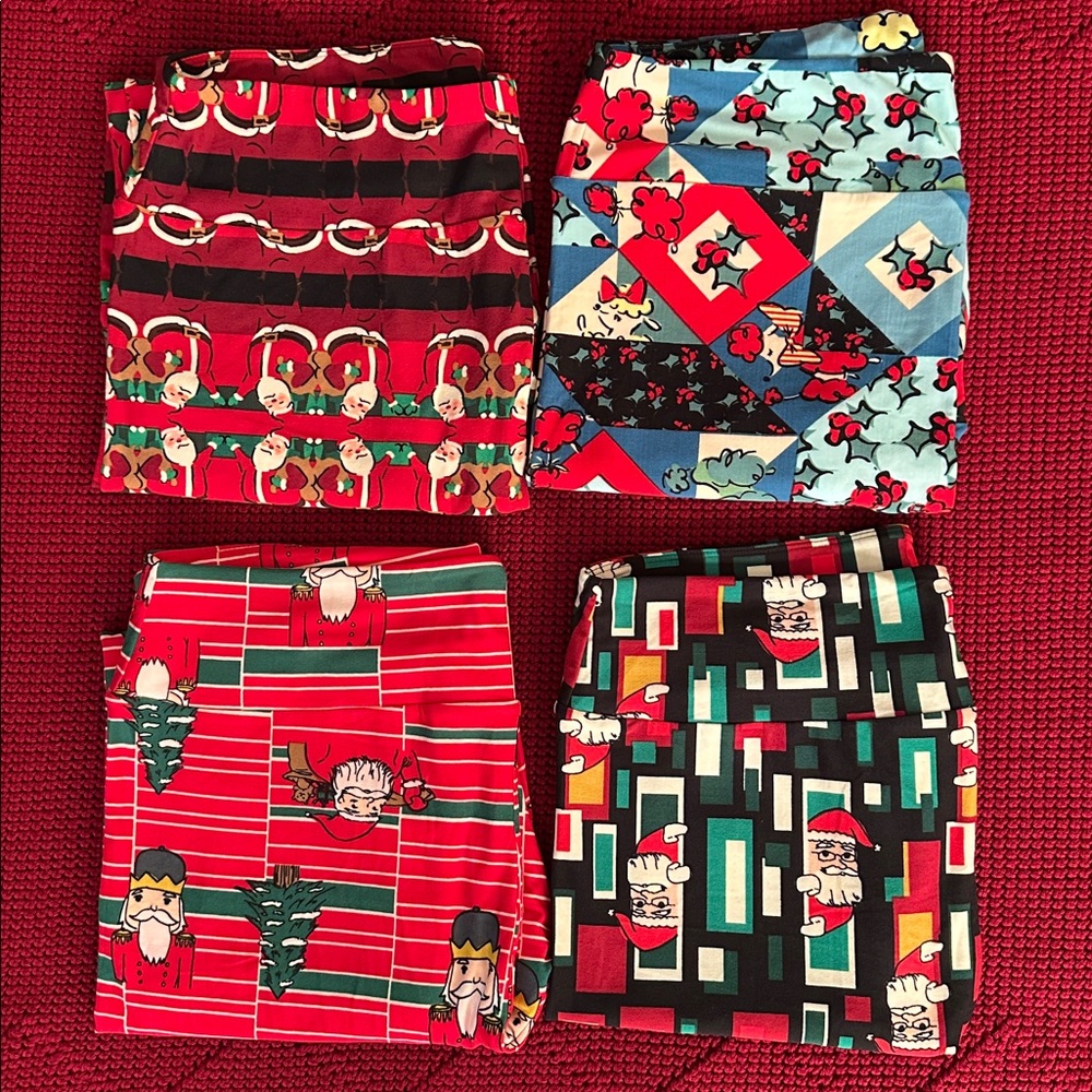 Lot of 4-Lularoe Christmas Holiday TC2 leggings NWOT